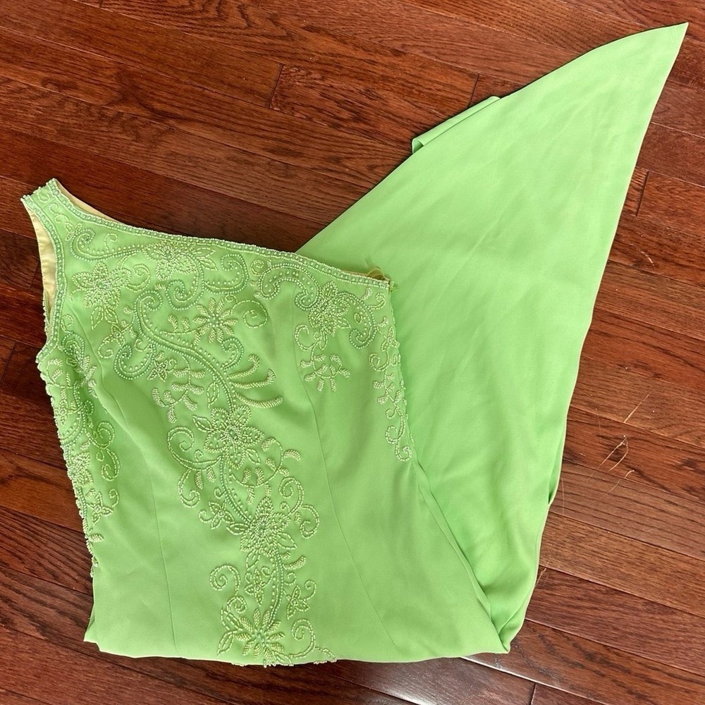 Y2K 2000s Vintage Tiffany Designs Beaded Embellished Asymmetrical Green Dress